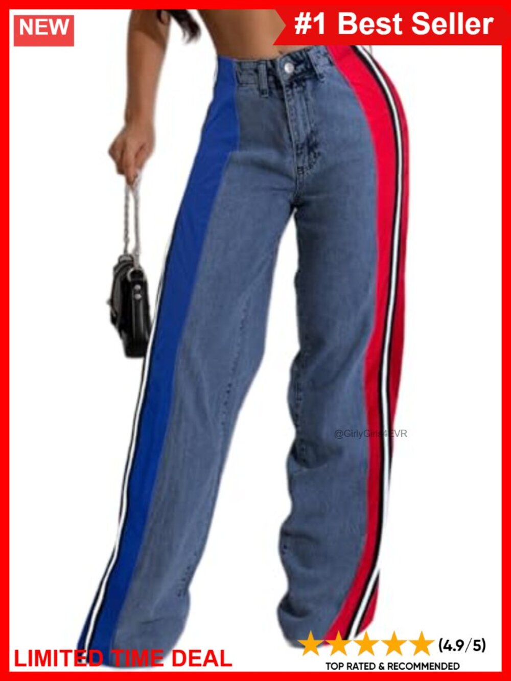 Wide Leg High Waisted Stretchy Patchwork Stripe Jeans